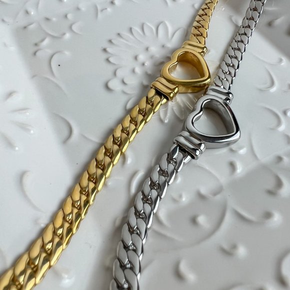 Heart Choker Thick Chain Necklace Thick Choker Heart Chain Heart Pendant Chain - Picture 7 of 14